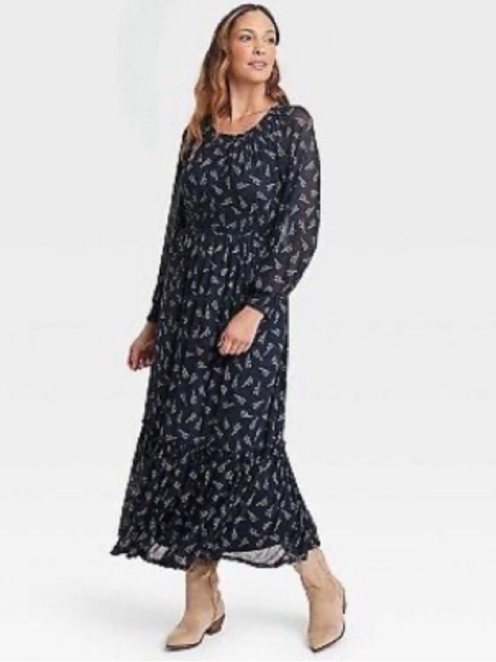 Knox Rose Long Sleeve Navy Floral Maxi Dress - Picture 2 of 4